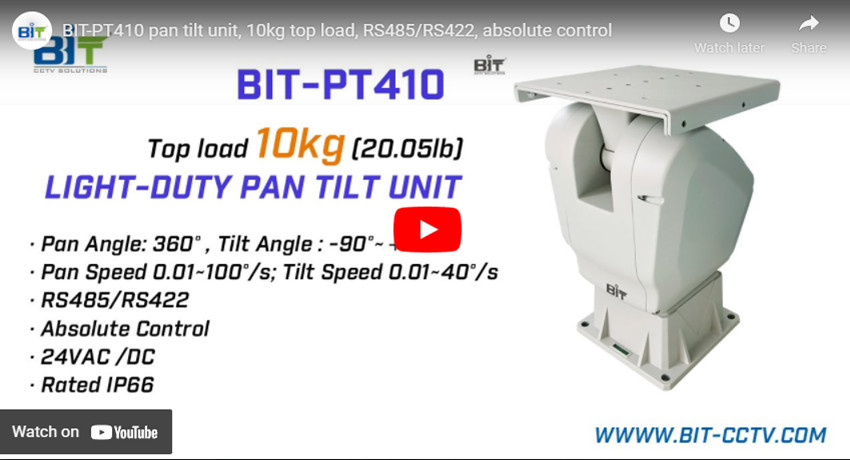 BIT-PT410 pan tilt unit, 10kg top load, RS485/RS422, absolute control